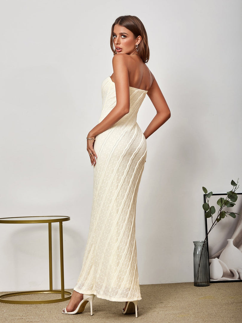 Embroidery Lace Bodycon Tube Long Dress | Formal Dress