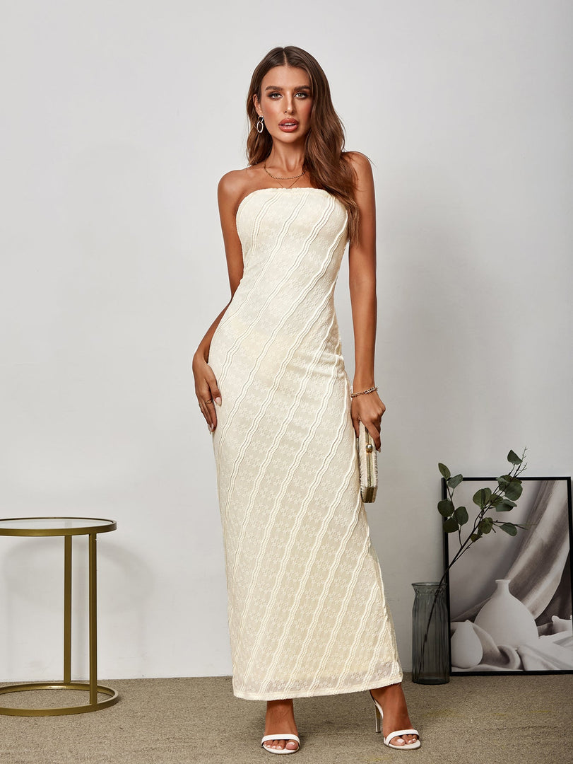 Embroidery Lace Bodycon Tube Long Dress | Formal Dress