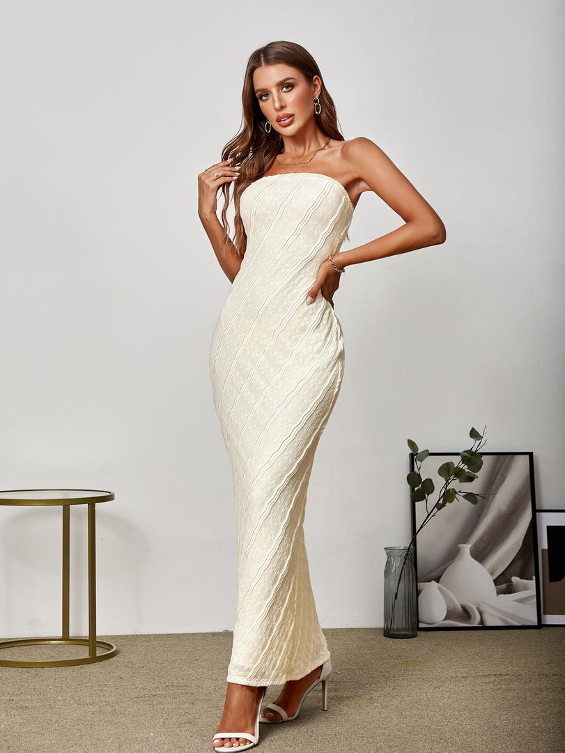 Embroidery Lace Bodycon Tube Long Dress | Formal Dress