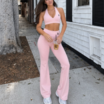 Load image into Gallery viewer, Flora Halter &amp; Flared Yoga Sports Matching Set - In Pink
