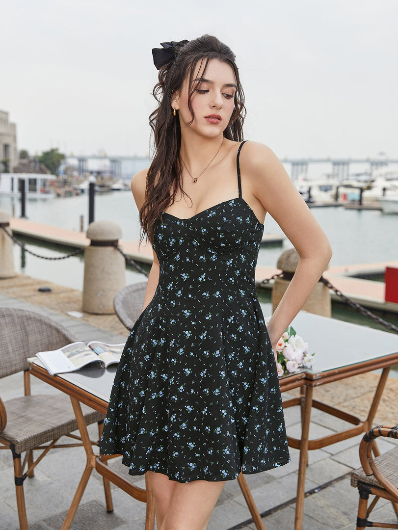 Floral Print Backless Flared Hem Cami Dress | Vacation Dress, Wedding Guest Dress