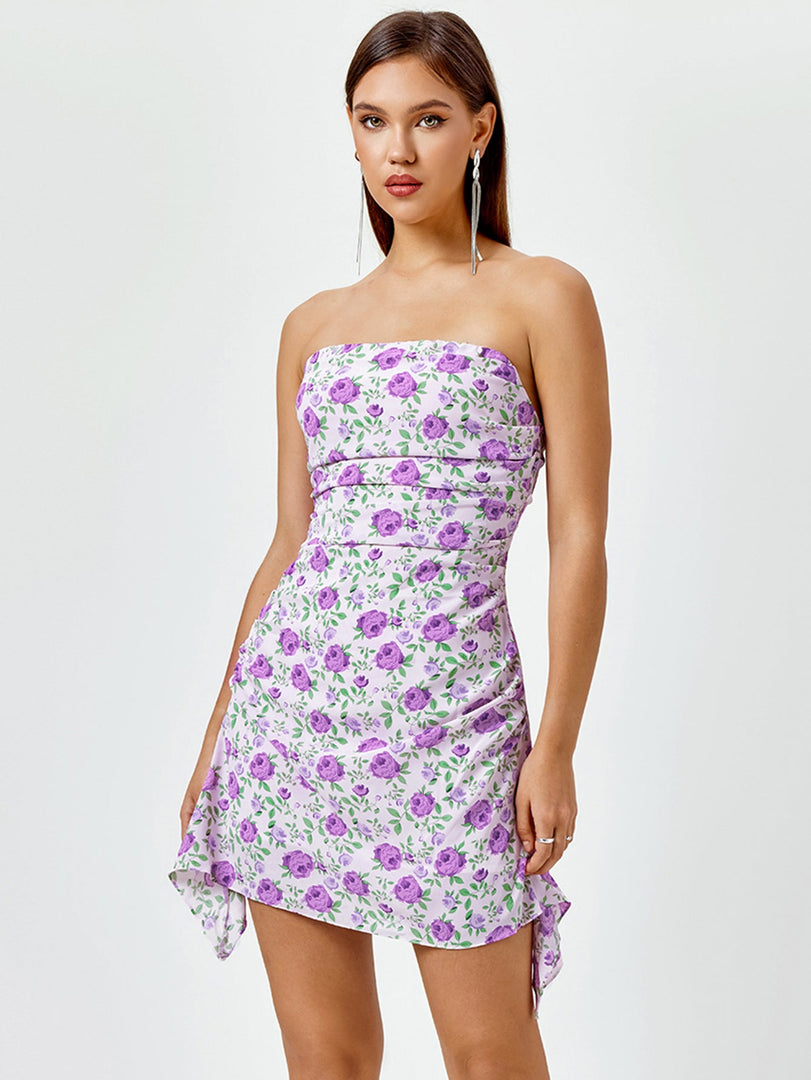 Floral Print Ruched Side Tube Dress | Wedding Guest Dress, Vacation Dress