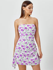 Floral Print Ruched Side Tube Dress | Wedding Guest Dress, Vacation Dress