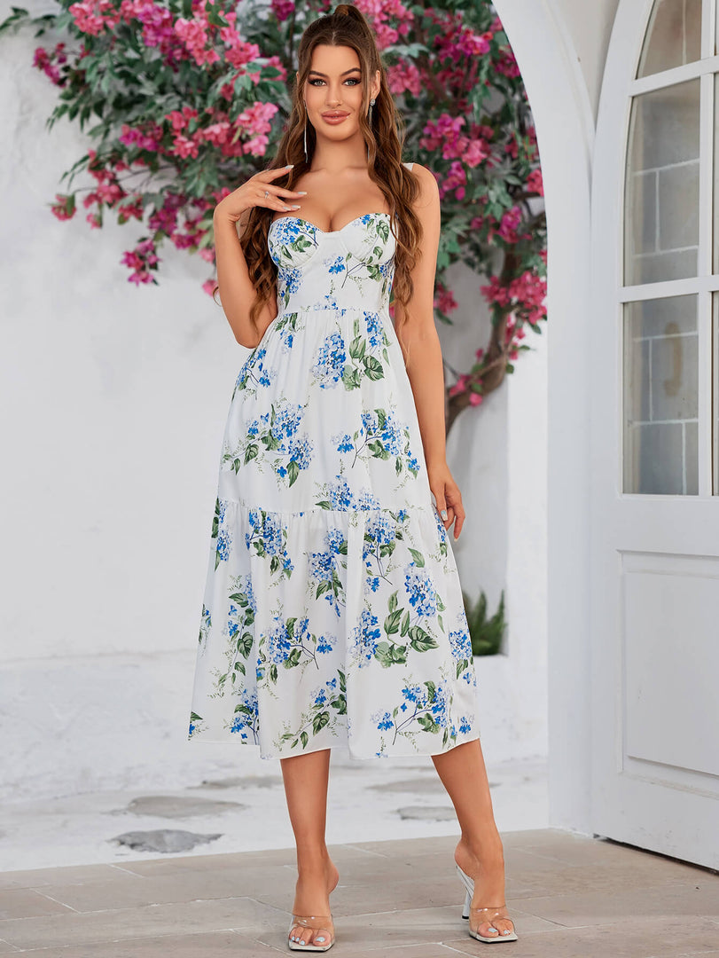Floral Print Ruffle Hem Bustier Cami Dress | Wedding Guest Dress, Vacation Dress