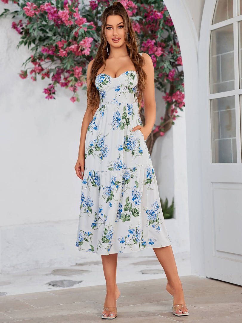 Floral Print Ruffle Hem Bustier Cami Dress | Wedding Guest Dress, Vacation Dress
