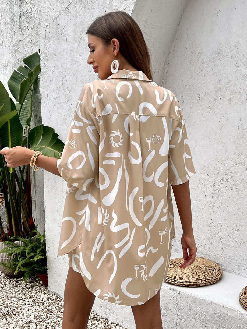 Floral Print Short Sleeve Shirt&Print Shorts Set | Vacation Two-Piece Set