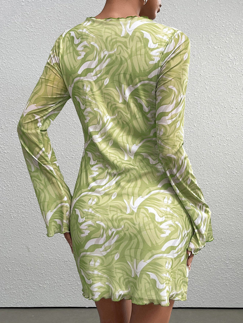 Flounce Sleeve Floral Print Mesh Mini Dress | Homecoming Dress