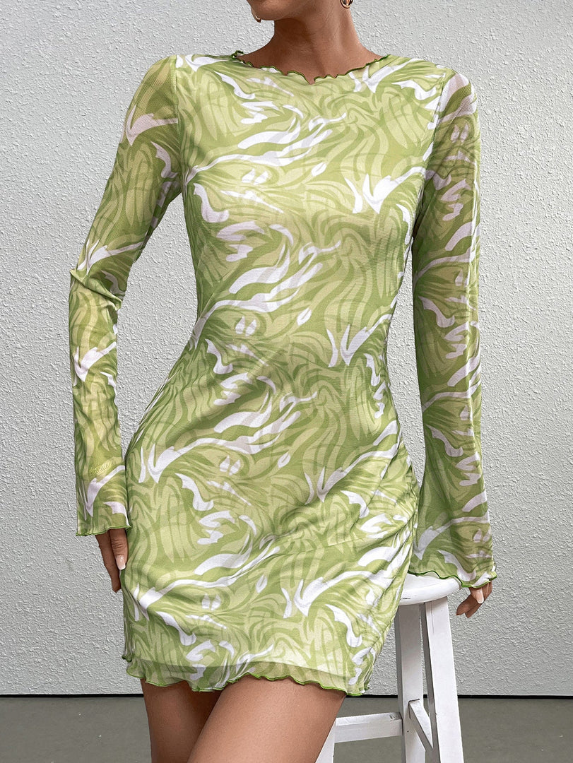 Flounce Sleeve Floral Print Mesh Mini Dress | Homecoming Dress