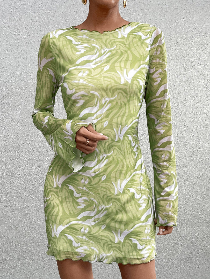 Flounce Sleeve Floral Print Mesh Mini Dress | Homecoming Dress