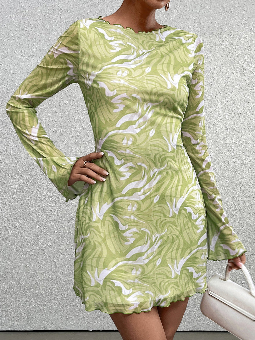 Flounce Sleeve Floral Print Mesh Mini Dress | Homecoming Dress