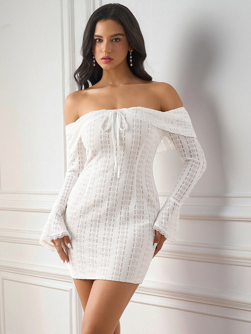 Flounce Sleeve Off Shoulder Lace Bodycon Dress | Homecoming Dress
