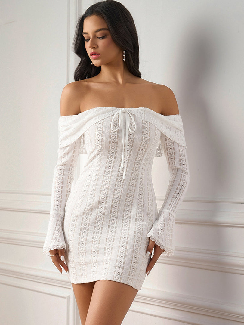 Flounce Sleeve Off Shoulder Lace Bodycon Dress | Homecoming Dress