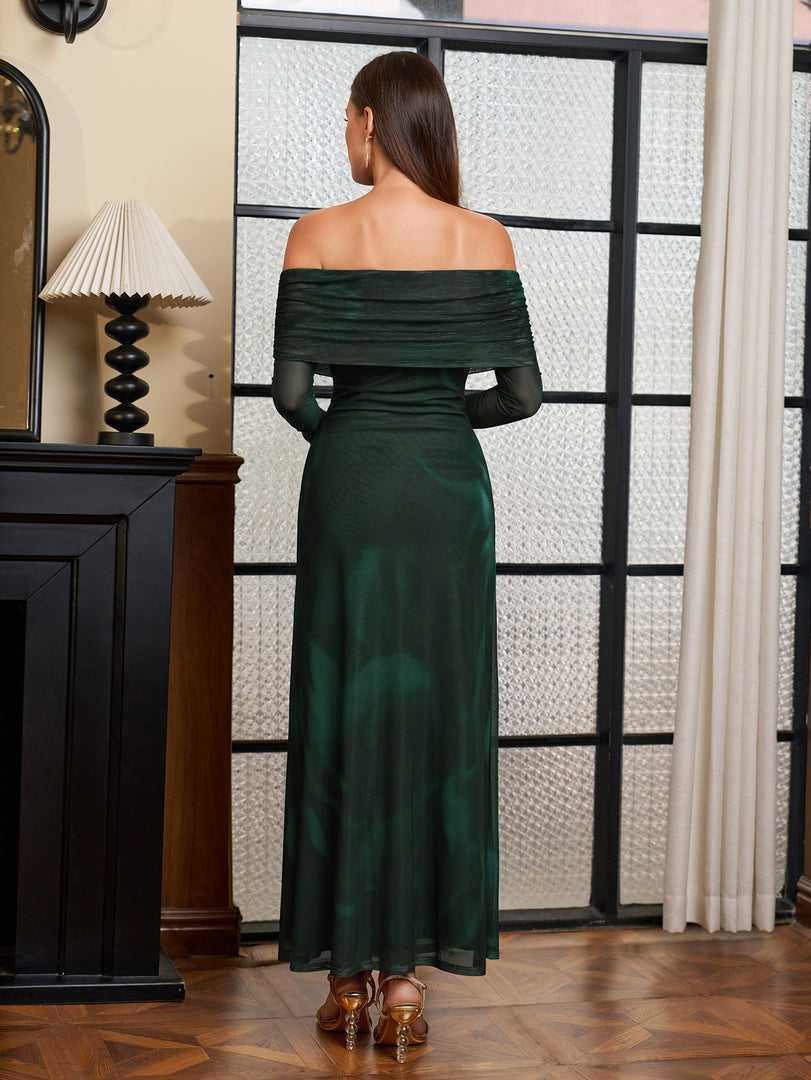 Flounce Sleeve Off Shoulder Mesh Bodycon Dress | Vacation Dress