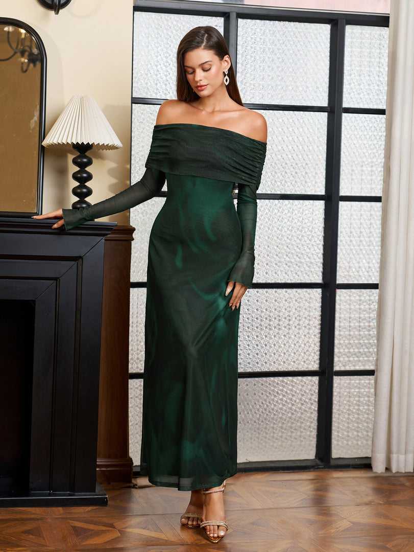 Flounce Sleeve Off Shoulder Mesh Bodycon Dress | Vacation Dress