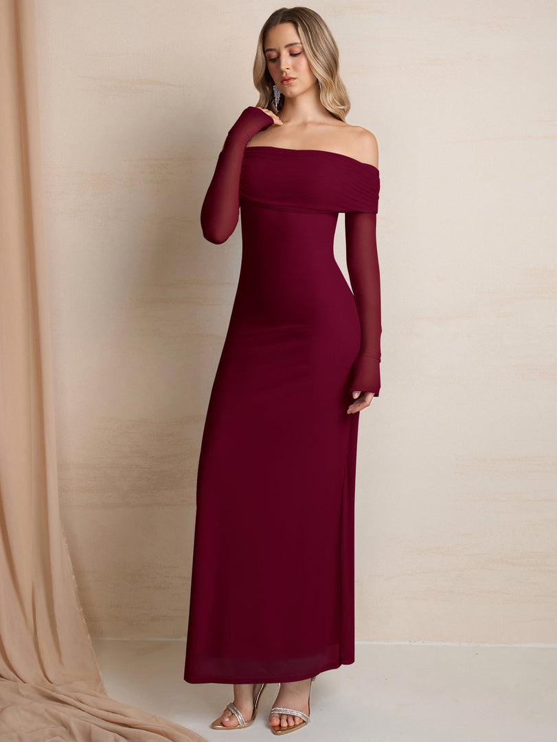 Flounce Sleeve Off Shoulder Mesh Bodycon Dress | Vacation Dress