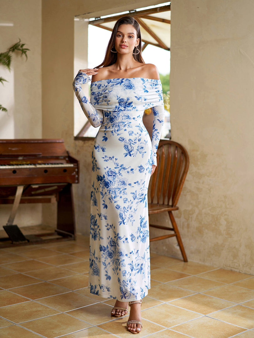 Flounce Sleeve Off Shoulder Mesh Bodycon Dress | Vacation Dress