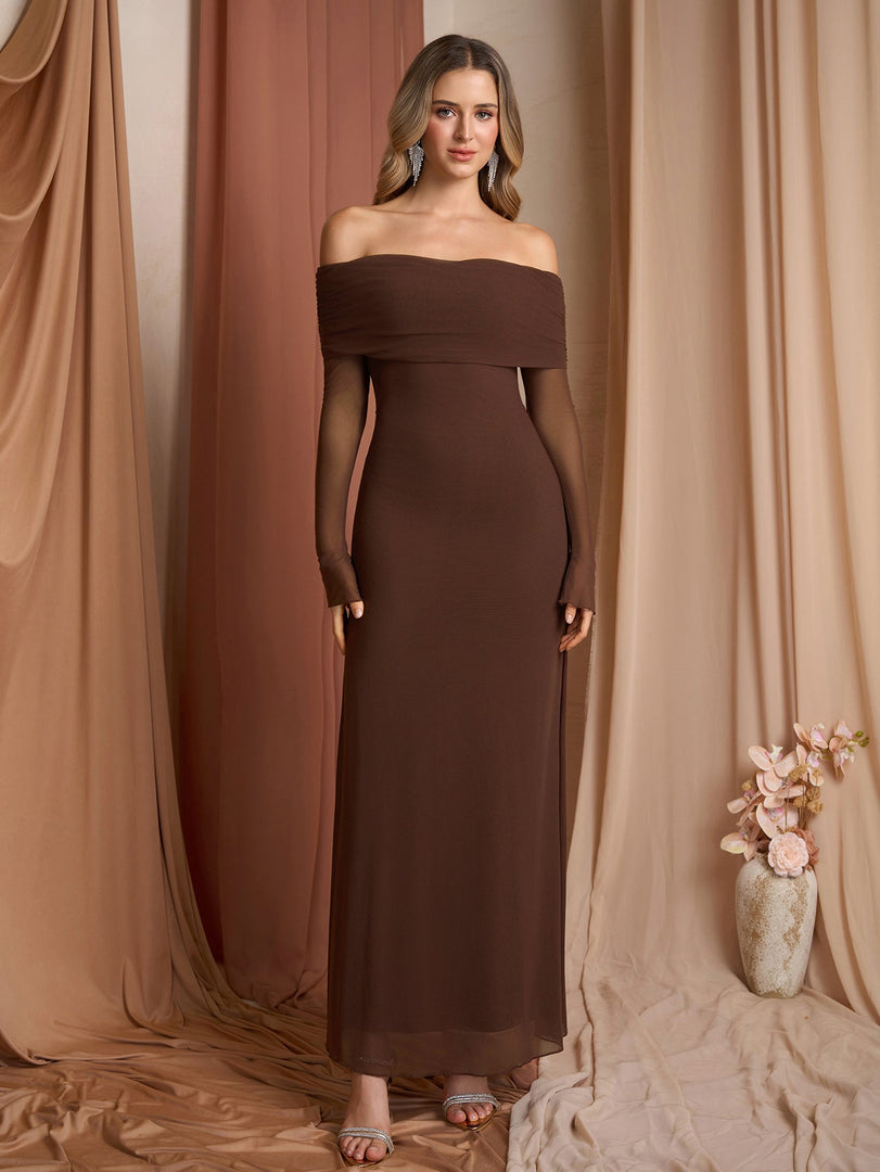 Flounce Sleeve Off Shoulder Mesh Bodycon Dress | Vacation Dress