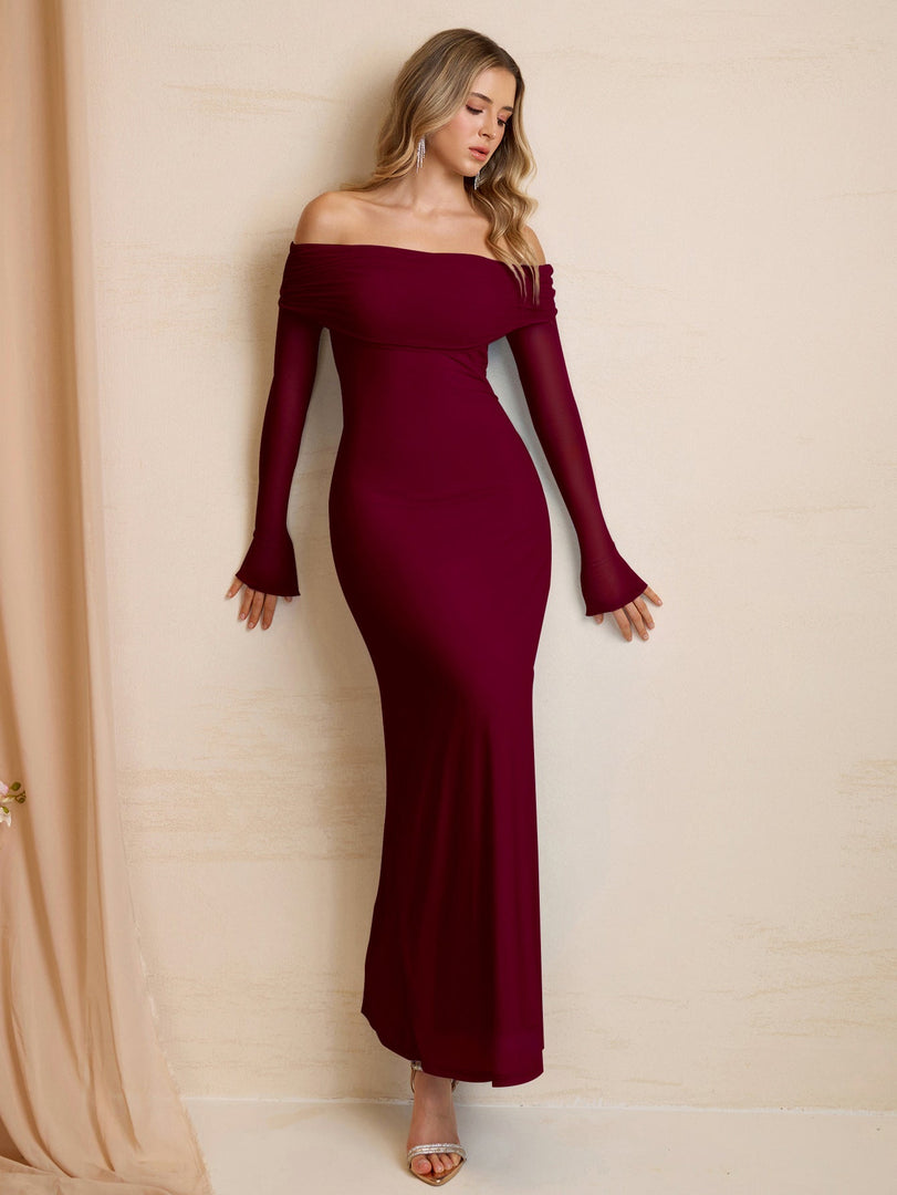 Flounce Sleeve Off Shoulder Mesh Bodycon Dress | Vacation Dress