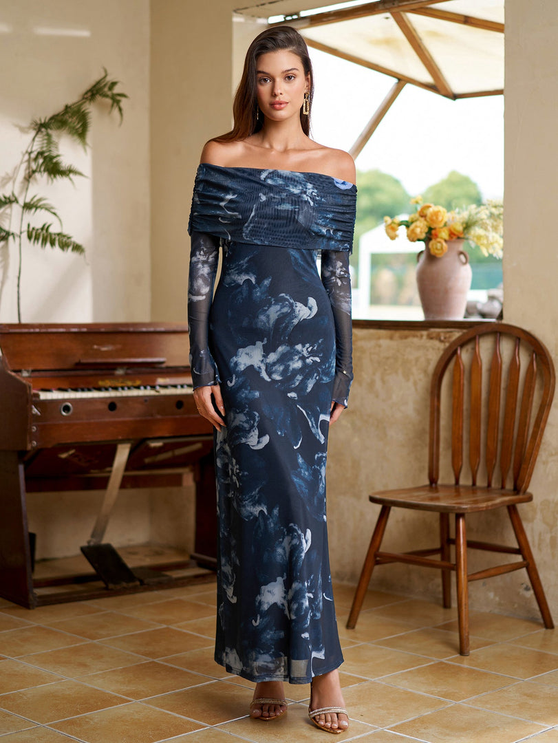 Flounce Sleeve Off Shoulder Mesh Bodycon Dress | Vacation Dress