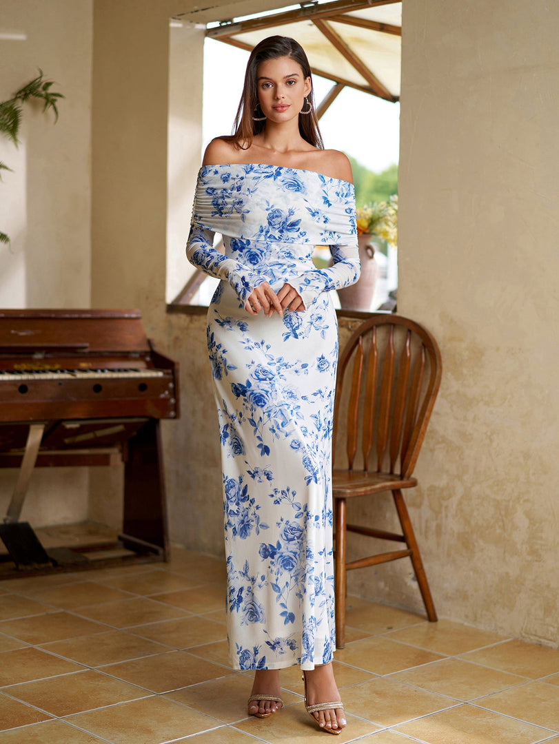 Flounce Sleeve Off Shoulder Mesh Bodycon Dress | Vacation Dress