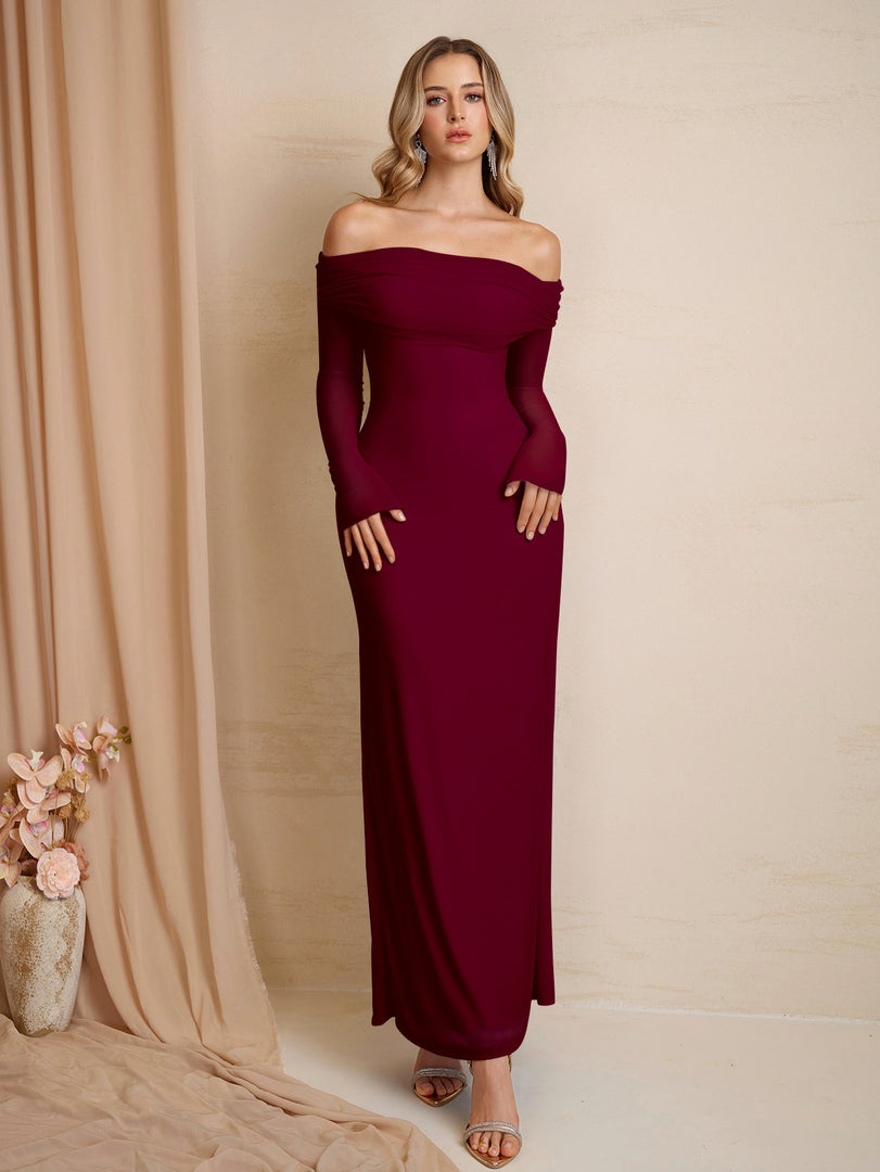 Flounce Sleeve Off Shoulder Mesh Bodycon Dress | Vacation Dress