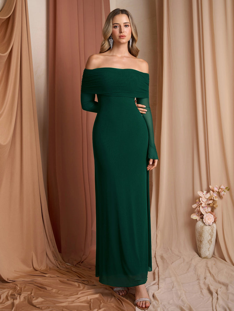 Flounce Sleeve Off Shoulder Mesh Bodycon Dress | Vacation Dress