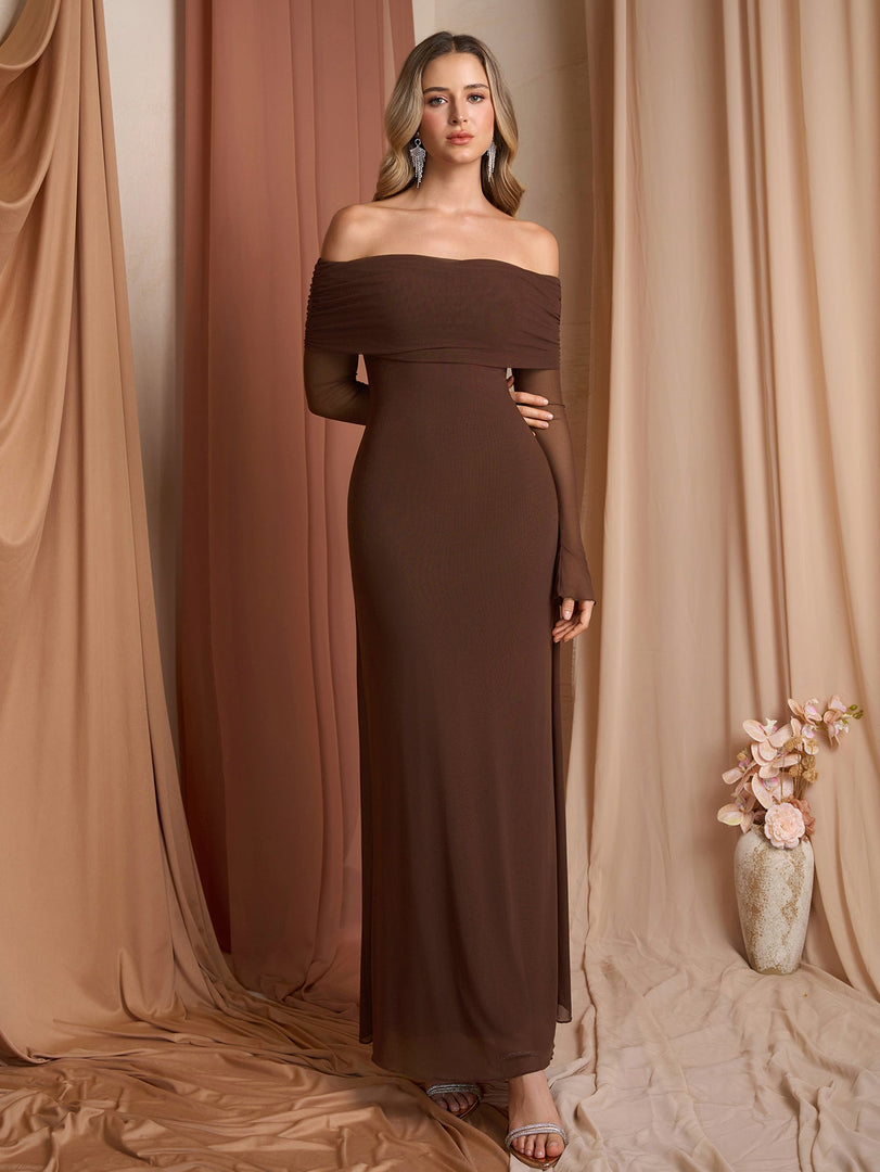 Flounce Sleeve Off Shoulder Mesh Bodycon Dress | Vacation Dress