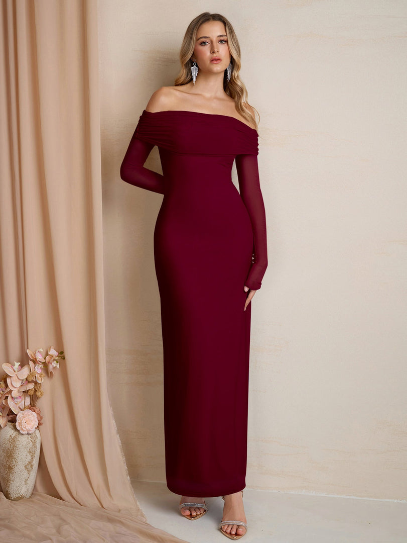 Flounce Sleeve Off Shoulder Mesh Bodycon Dress | Vacation Dress