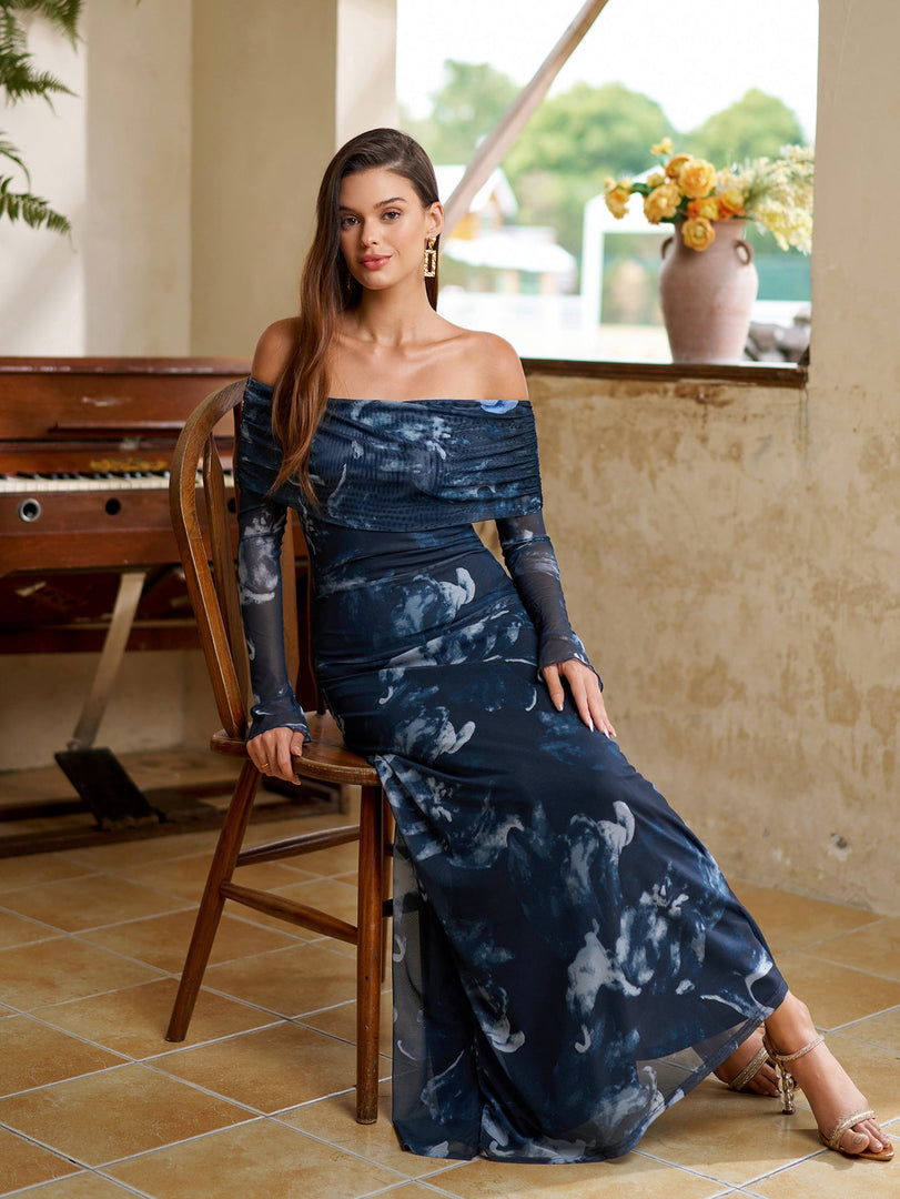 Flounce Sleeve Off Shoulder Mesh Bodycon Dress | Vacation Dress