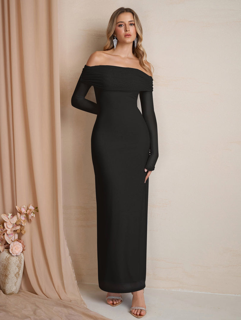 Flounce Sleeve Off Shoulder Mesh Bodycon Dress | Vacation Dress