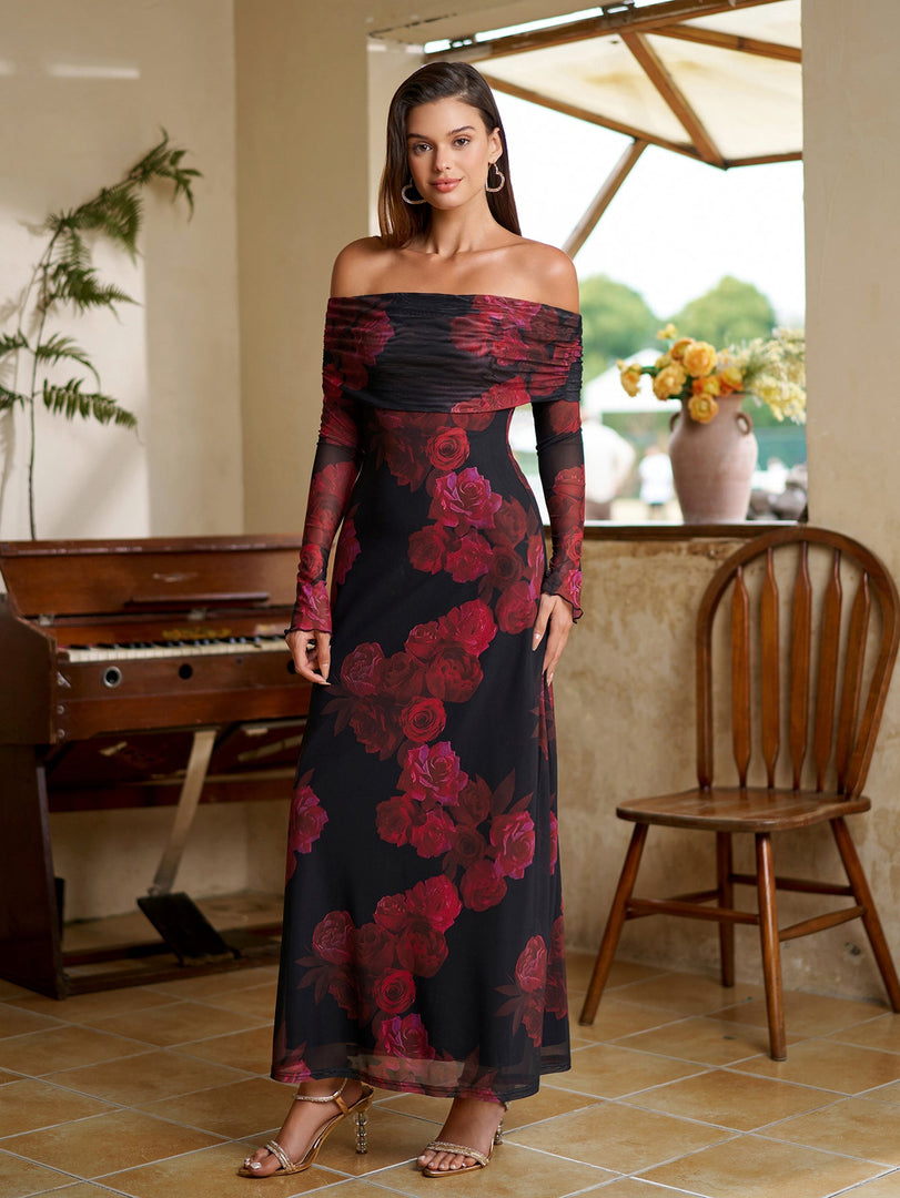 Flounce Sleeve Off Shoulder Mesh Bodycon Dress | Vacation Dress