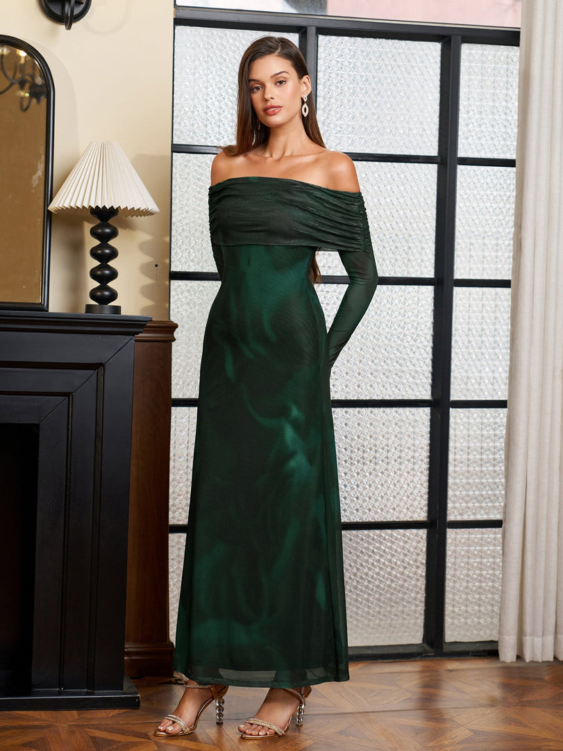 Flounce Sleeve Off Shoulder Mesh Bodycon Dress | Vacation Dress