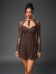 Flounce Sleeve Tie Front Glitter Mesh Flared Dress | Homecoming Dress