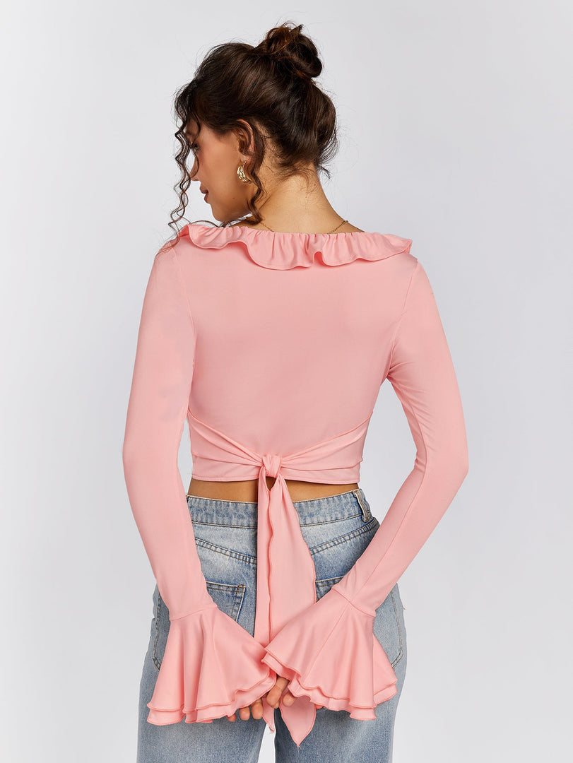 Flounce Sleeve Trim Tie Back Top | Vacation Top