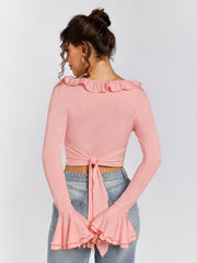 Flounce Sleeve Trim Tie Back Top | Vacation Top