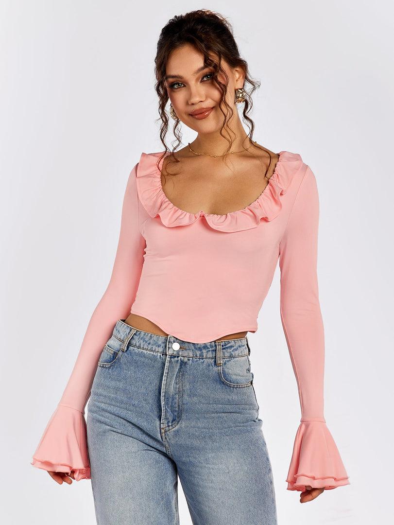 Flounce Sleeve Trim Tie Back Top | Vacation Top