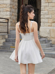 Flounce Trim Ruched Backless Solid Mini Dress | Bridesmaid Dress
