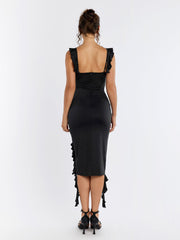 Fly Sleeve Embellished Flower Asymmetrical Hem Dress | Wedding Guest Dress, Vacation Dress