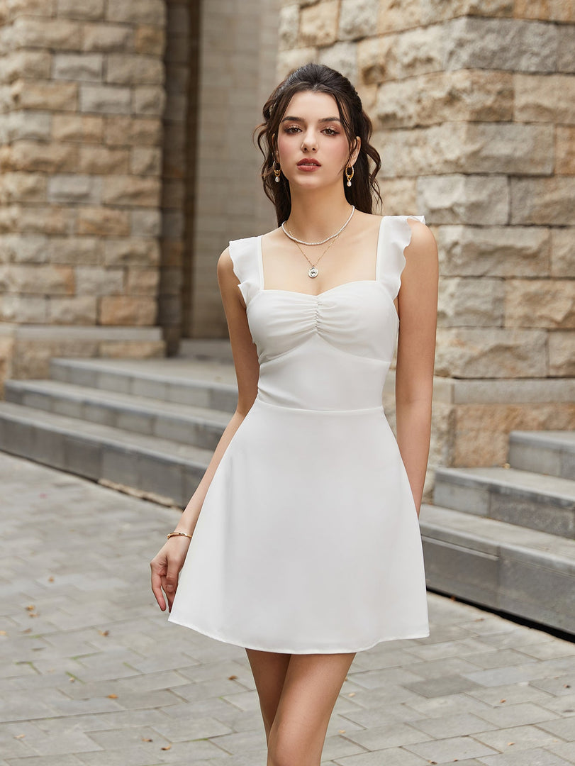 Fly Sleeve Ruched Bust Crisscross Tie Back Dress | Wedding Guest Dress