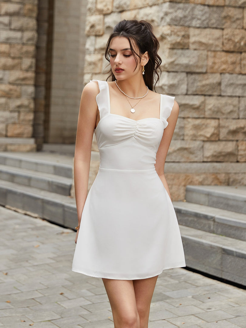 Fly Sleeve Ruched Bust Crisscross Tie Back Dress | Wedding Guest Dress