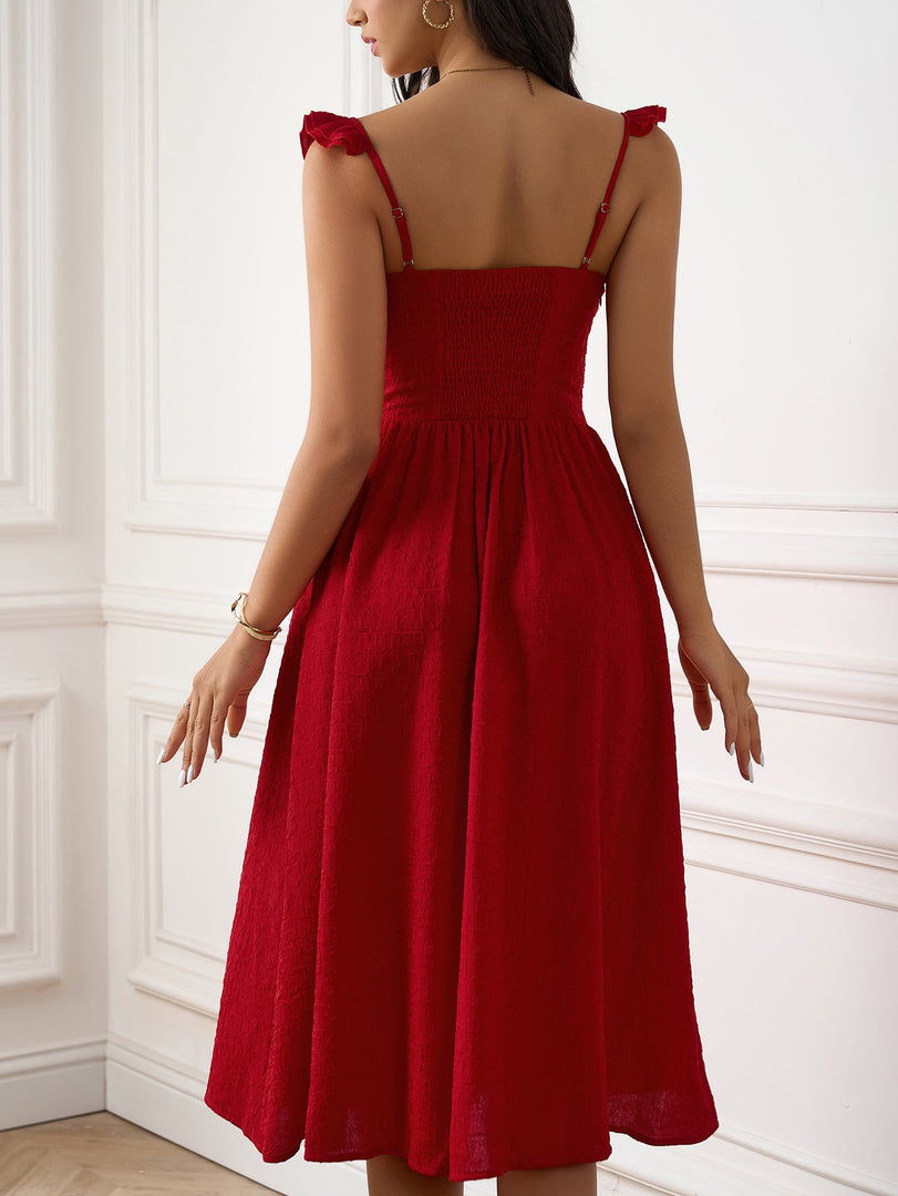 Fly Sleeve Ruched Split Thigh Solid Dress | Wedding Guest Dress