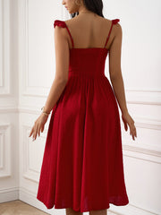 Fly Sleeve Ruched Split Thigh Solid Dress | Wedding Guest Dress