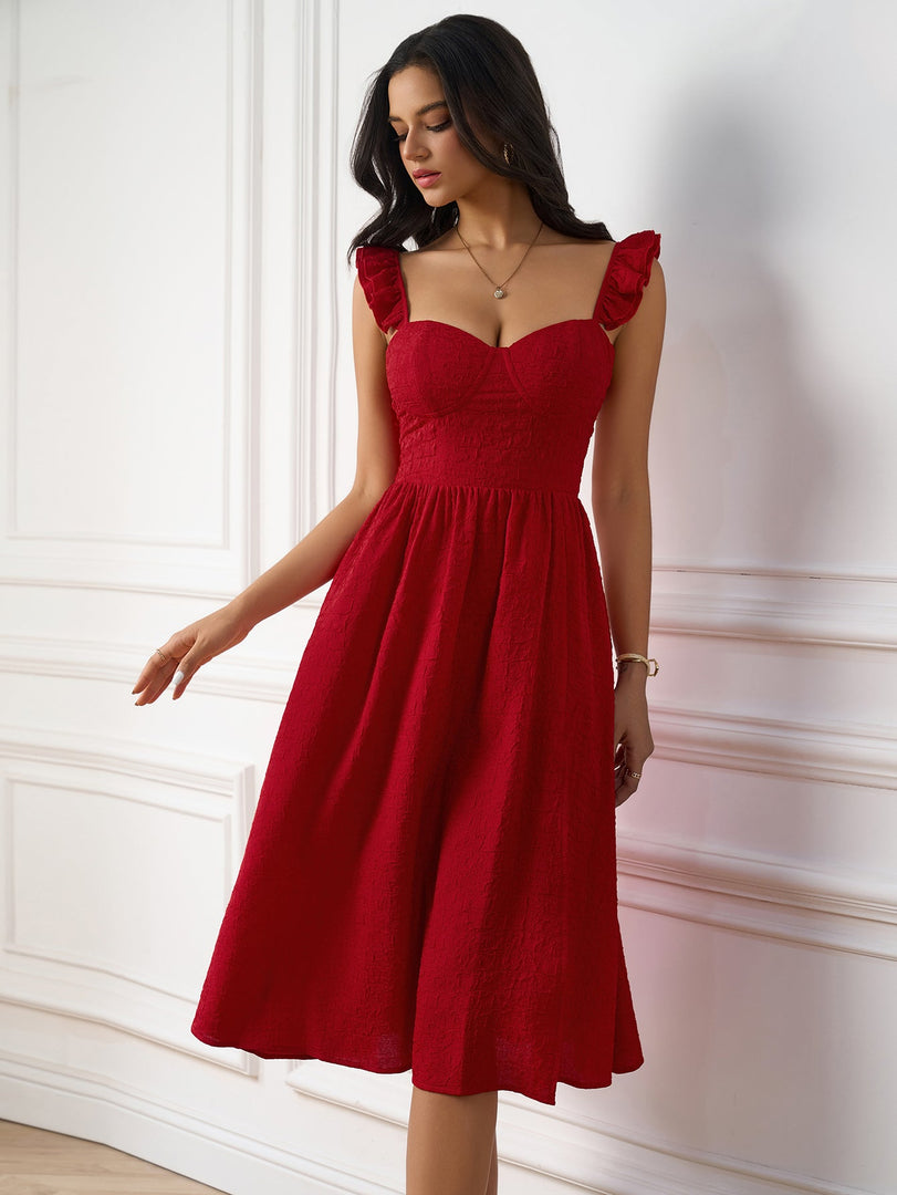Fly Sleeve Ruched Split Thigh Solid Dress | Wedding Guest Dress