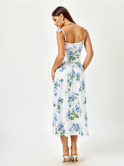 Fly Sleeve V-Neck Crisscross Tie Back Floral Print Dress | Wedding Guest Dress, Vacation Dress