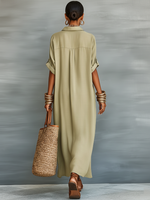 Load image into Gallery viewer, Women's Shirt Dress Collared Neck Button Front Elbow Sleeve Linen Oversized Casual Maxi Style
