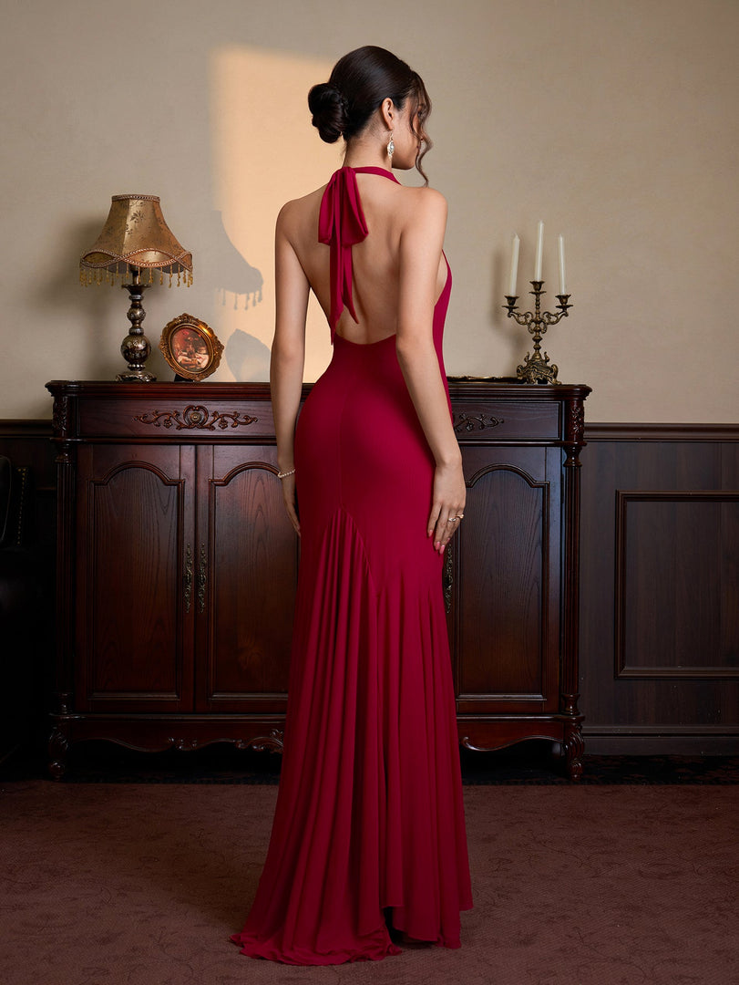Halter Asymmetrical Hem Bodycon Solid Mesh Dress | Cocktail Dress, Homecoming Dress