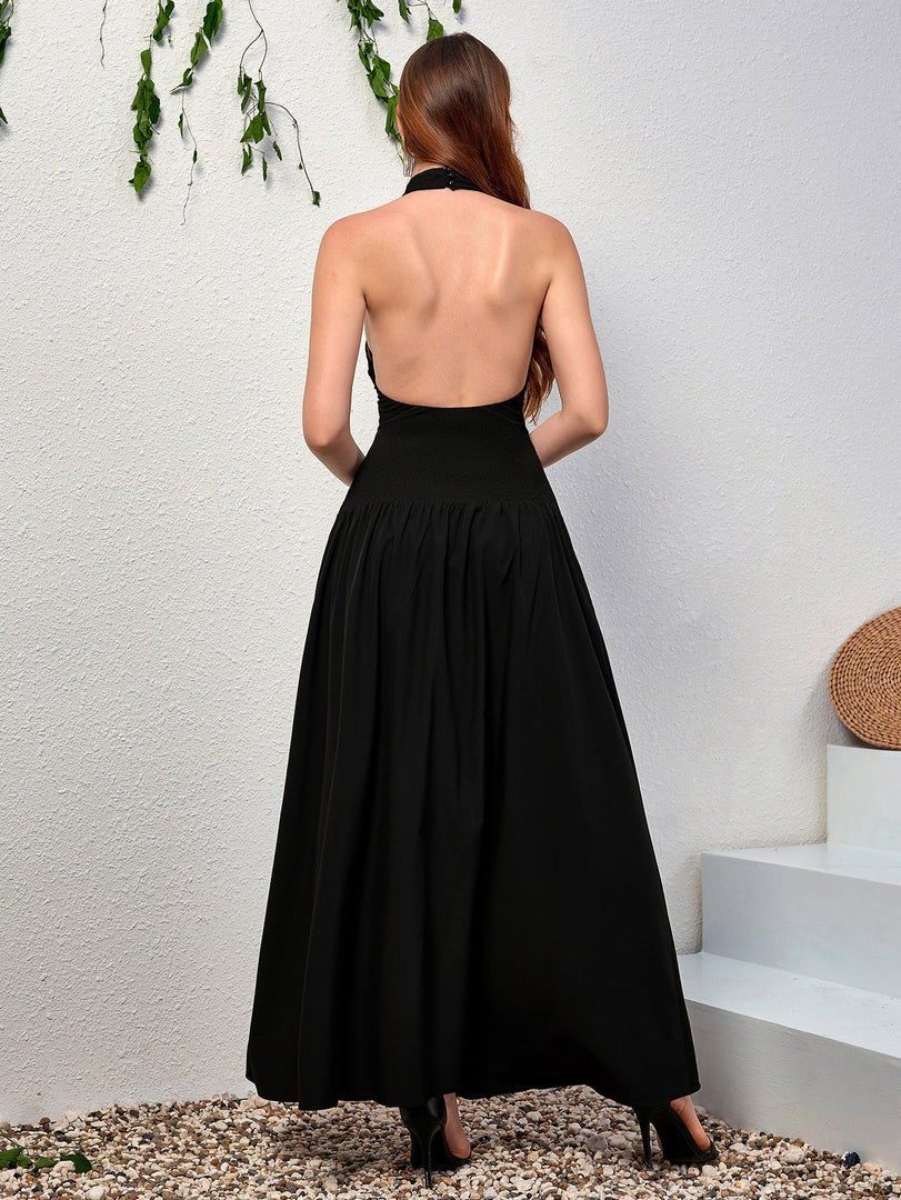 Halter Backless Flared Hem Long Dress | Prom Dress