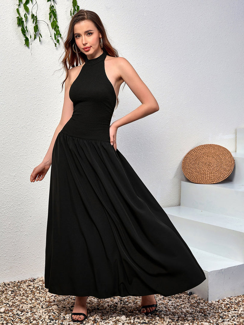 Halter Backless Flared Hem Long Dress | Prom Dress
