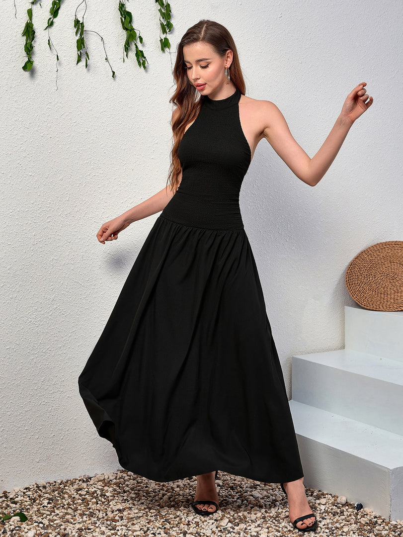 Halter Backless Flared Hem Long Dress | Prom Dress