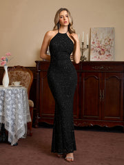 Halter Backless Mesh Sequin Bodycon Dress | Prom Dress